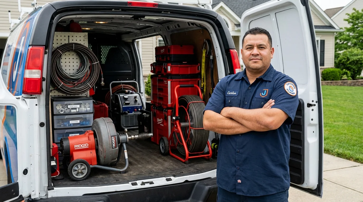 Professional drain cleaning equipment and Johns Plumbing LLC plumber in Swarthmore