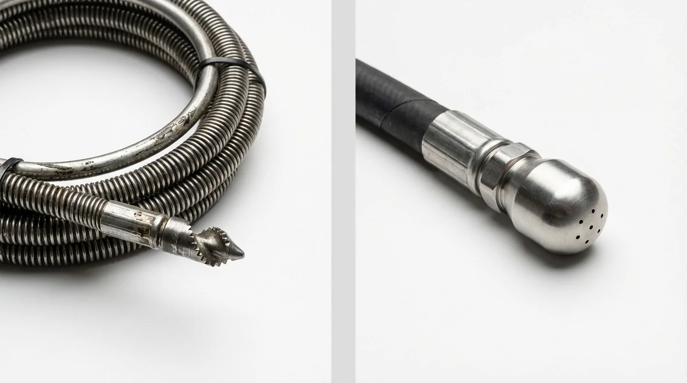Drain snake cable and hydro jetting nozzle used for drain cleaning in Swarthmore, PA
