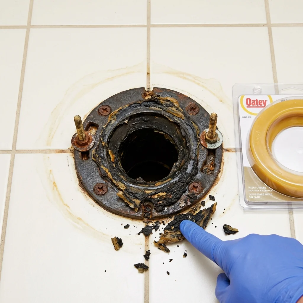 Failed wax ring showing water seepage at the base of a toilet in a Swarthmore, PA home