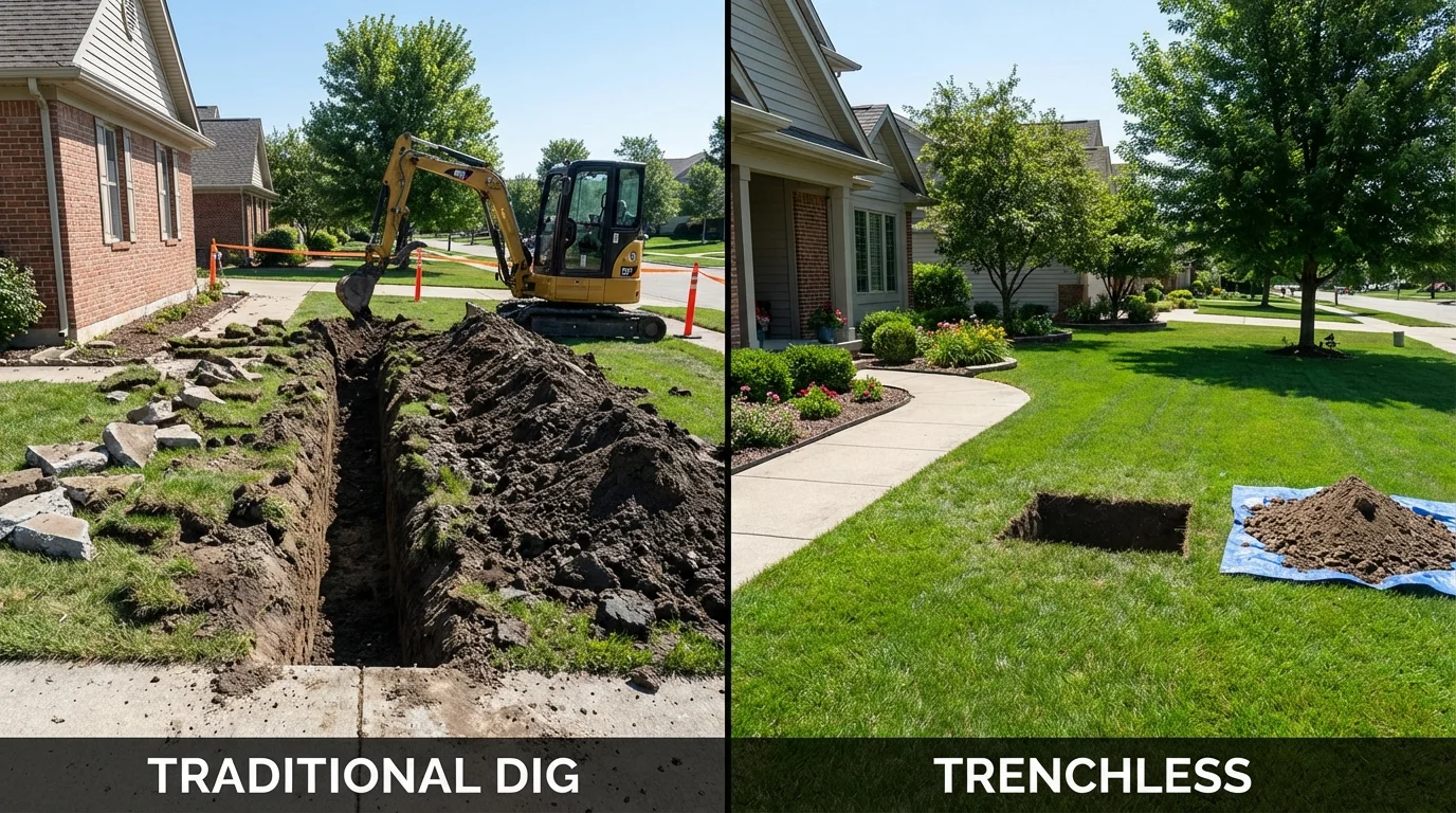 Trenchless sewer repair with minimal yard damage versus traditional excavation in Swarthmore, PA